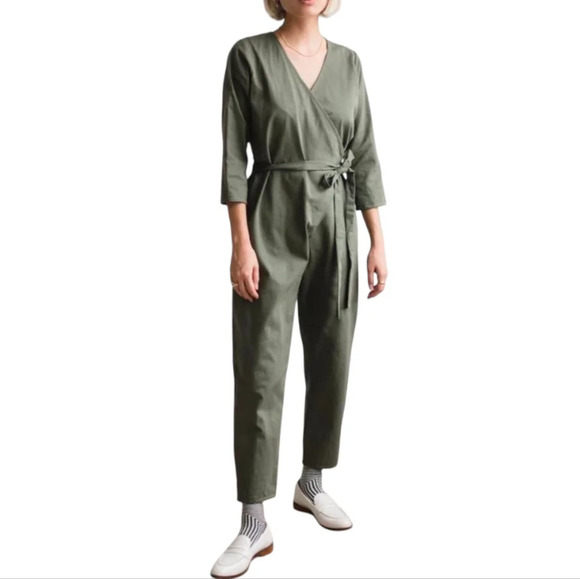 Sotela Stella Jumpsuit Women's Small (1) Military Green Wrap Front Full Length - Picture 1 of 14